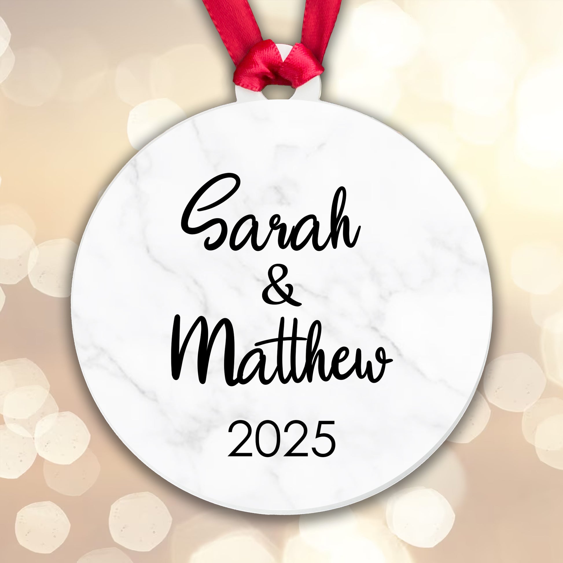 Personalised Couple Marble Bauble Tree Decoration Xmas Gift Idea Secret Santa - Add Names & Year!