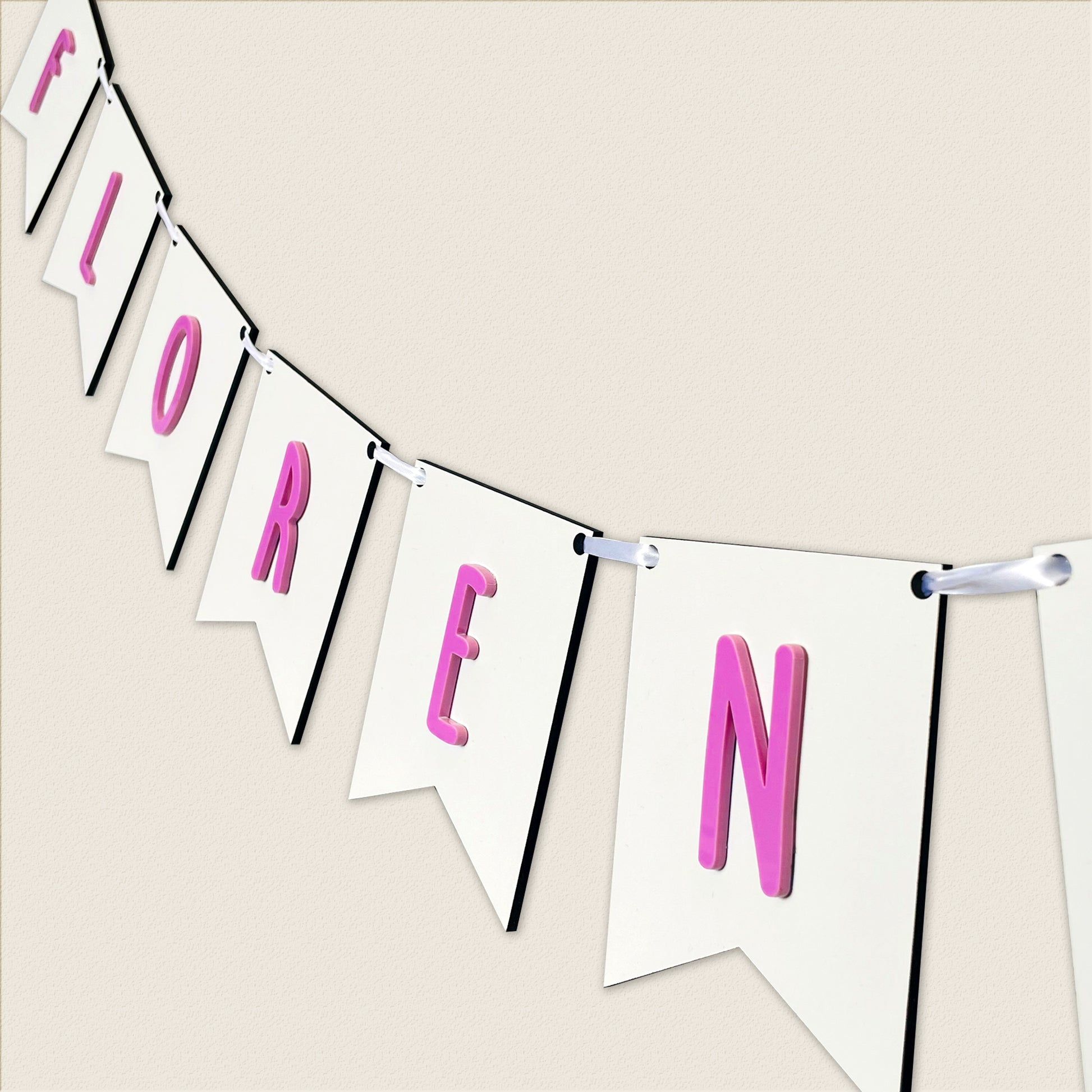 Personalised White Wood Name Bunting with Hearts - Nursery or Child's Room Decor - Add any Name!