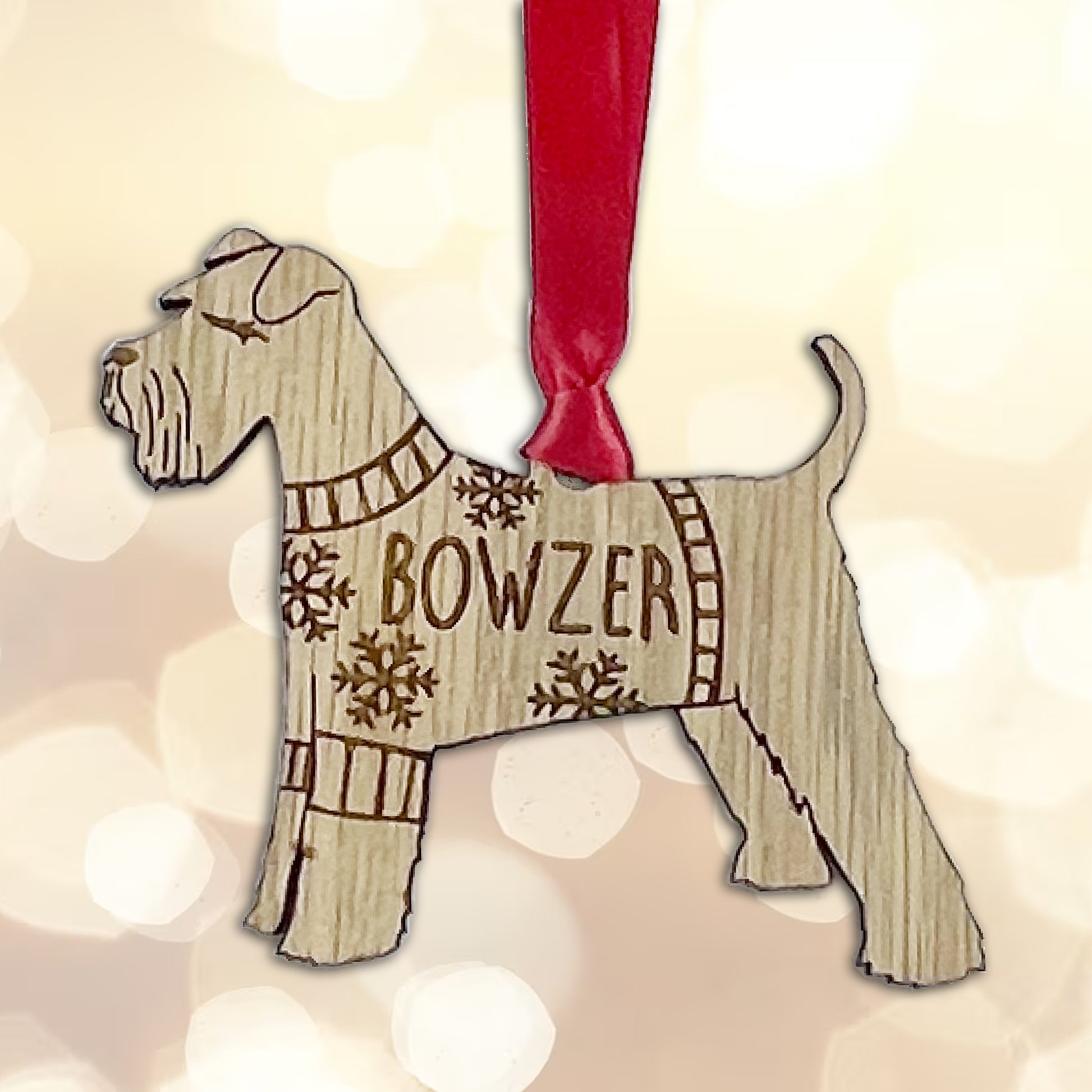 Personalised Schnauzer Bauble Jumper Dog Bauble - Oak Veneer Wood - Add any name