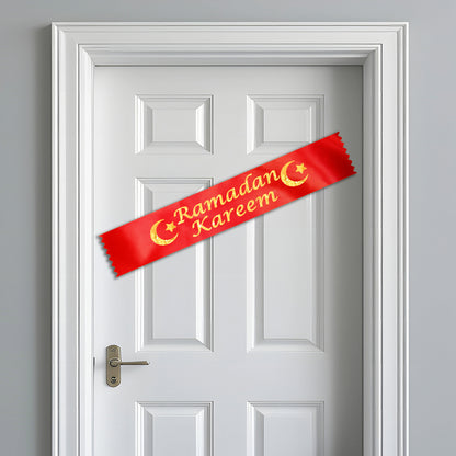 Ramadan Kareem Banner | Eid Decoration | Satin Ribbon Islamic Decor | Eid Ramadan Home Banner | Moon Star
