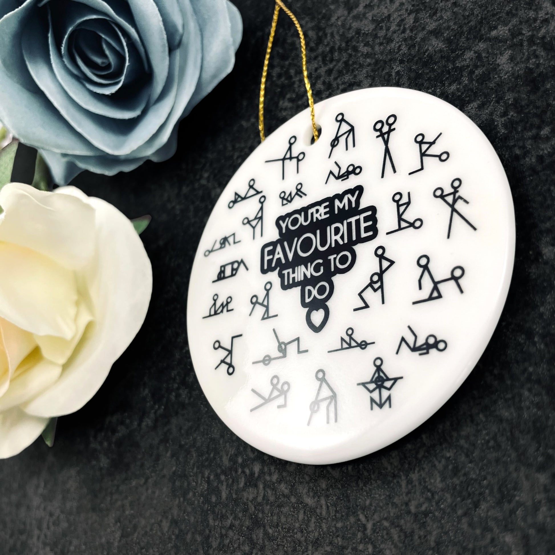 Stick Figure Couple Gift 'You're My Favourite Thing To Do' Ceramic Bauble - Valentines, Birthday, Anniversary, Christmas Gift