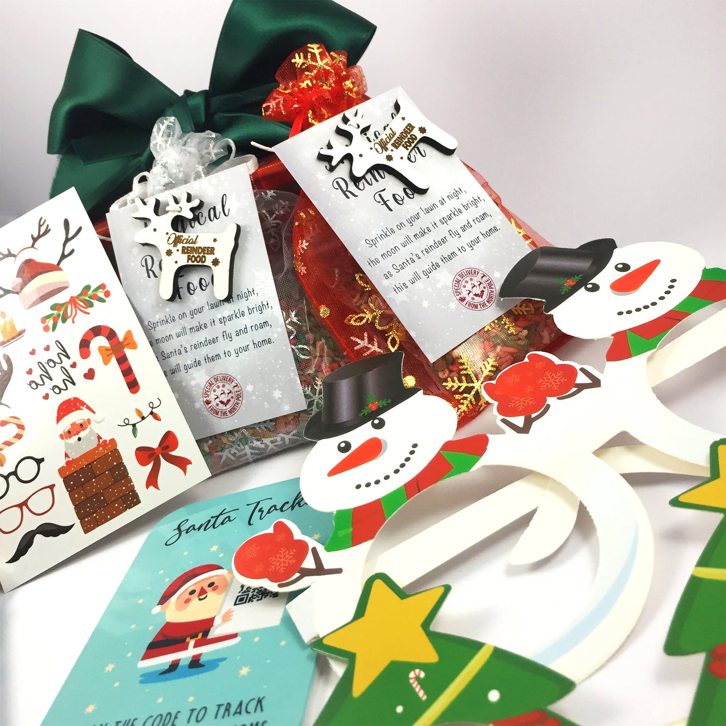 Christmas Eve Activity Pack - Reindeer Food, Santa Tracker, Pen, Tattoos, Glasses Xmas for Kids