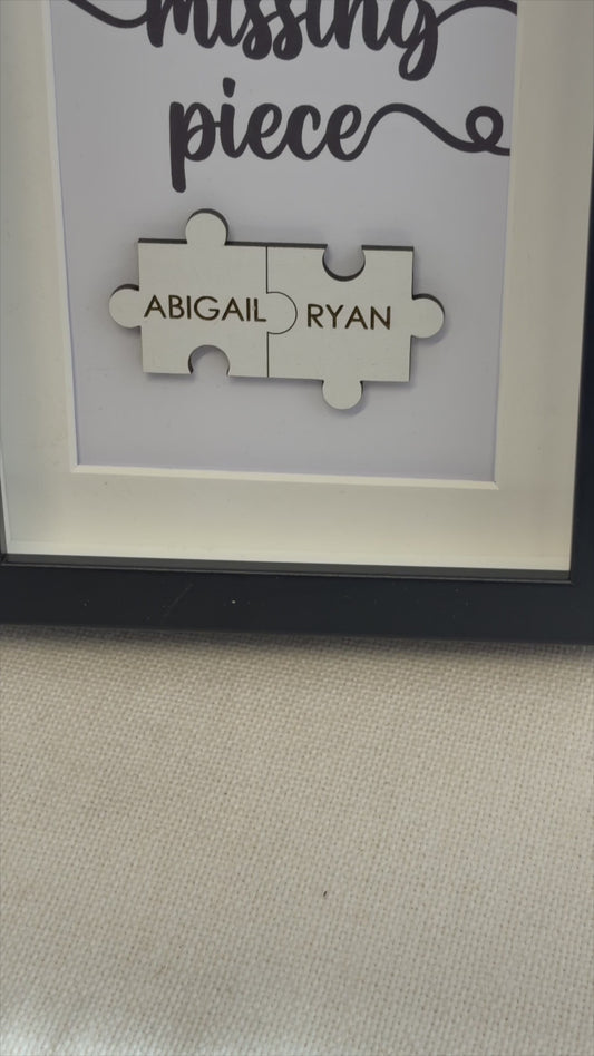 Personalised Wooden 'My Missing Piece' Valentine's Day Puzzle Pieces Couple Box Frame - Add your names - Anniversary or Birthday Gift