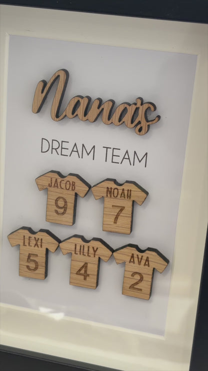 Personalised Nana's Dream Team Football Family Box Frame Mothers Day Birthday Grandfather  - Add your family names