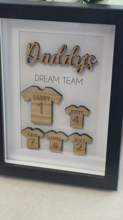 Personalised Dad's Dream Team Football Red Team Family Box Frame Fathers Day Birthday Daddy  - Add your family names