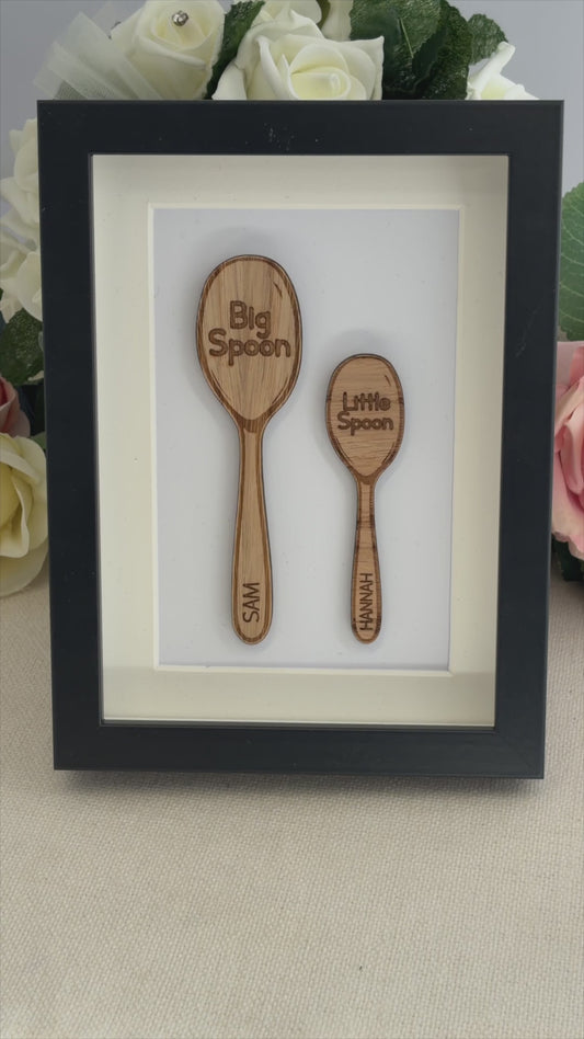 Personalised Wooden 'Big Spoon Little Spoon' Valentine's Day Box Frame Add your names - Perfect for Anniversary, Birthday or Valentine's Day