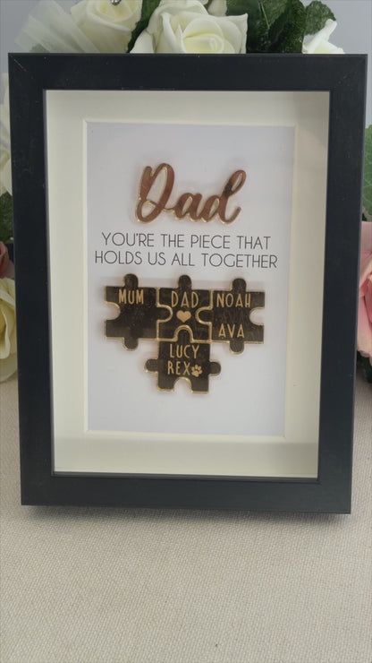 Personalised Dad Gold 'You're the Piece That Holds Us Together' Father's Day Puzzle Pieces Family Box Frame