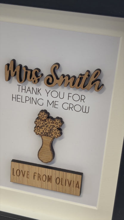 Personalised Teacher Thank You Frame, Wooden Box Frame with Custom Names, Thank You For Helping Me Grow, End of School Teacher's Day