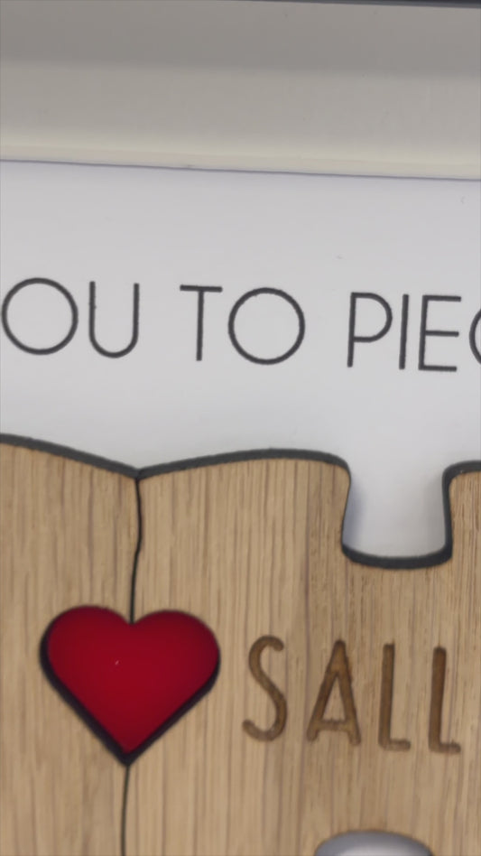 Personalised Wooden 'I Love You To Pieces' Valentine's Day Puzzle Pieces Couple Box Frame - Add your names - Anniversary or Birthday Gift