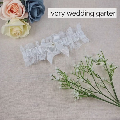 Plain Ivory Off White Bridal Garter - Wedding Garter Gift for the Bride to Be - Wedding Ideas Presents Wedding Day Hen Party Engagement