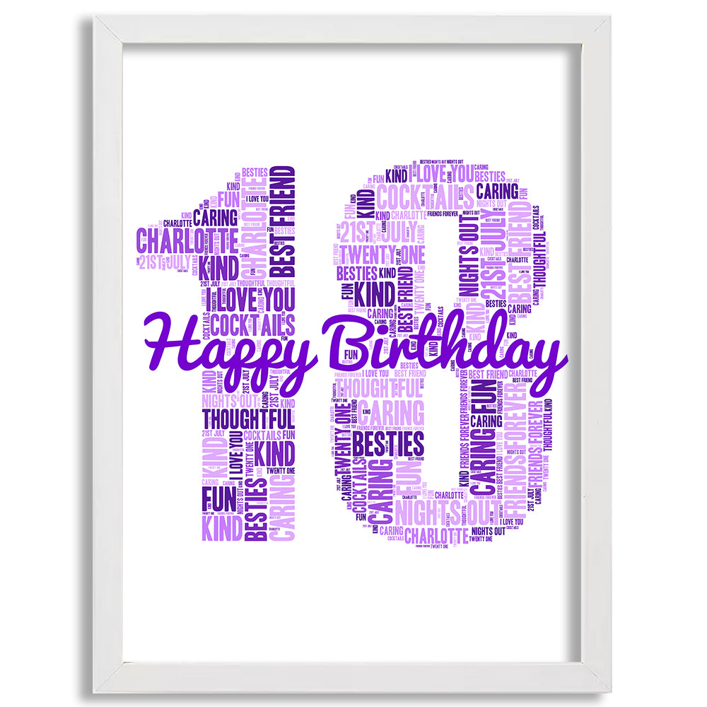 Personalised Number Word Cloud - Happy Birthday - Purple
