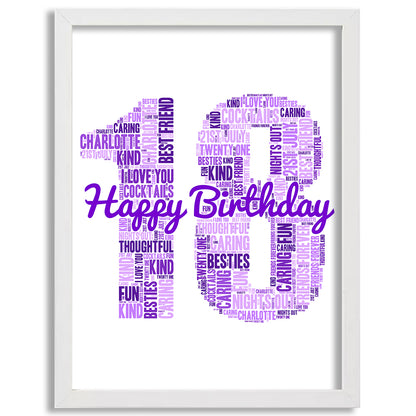 Personalised Number Word Cloud - Happy Birthday - Purple