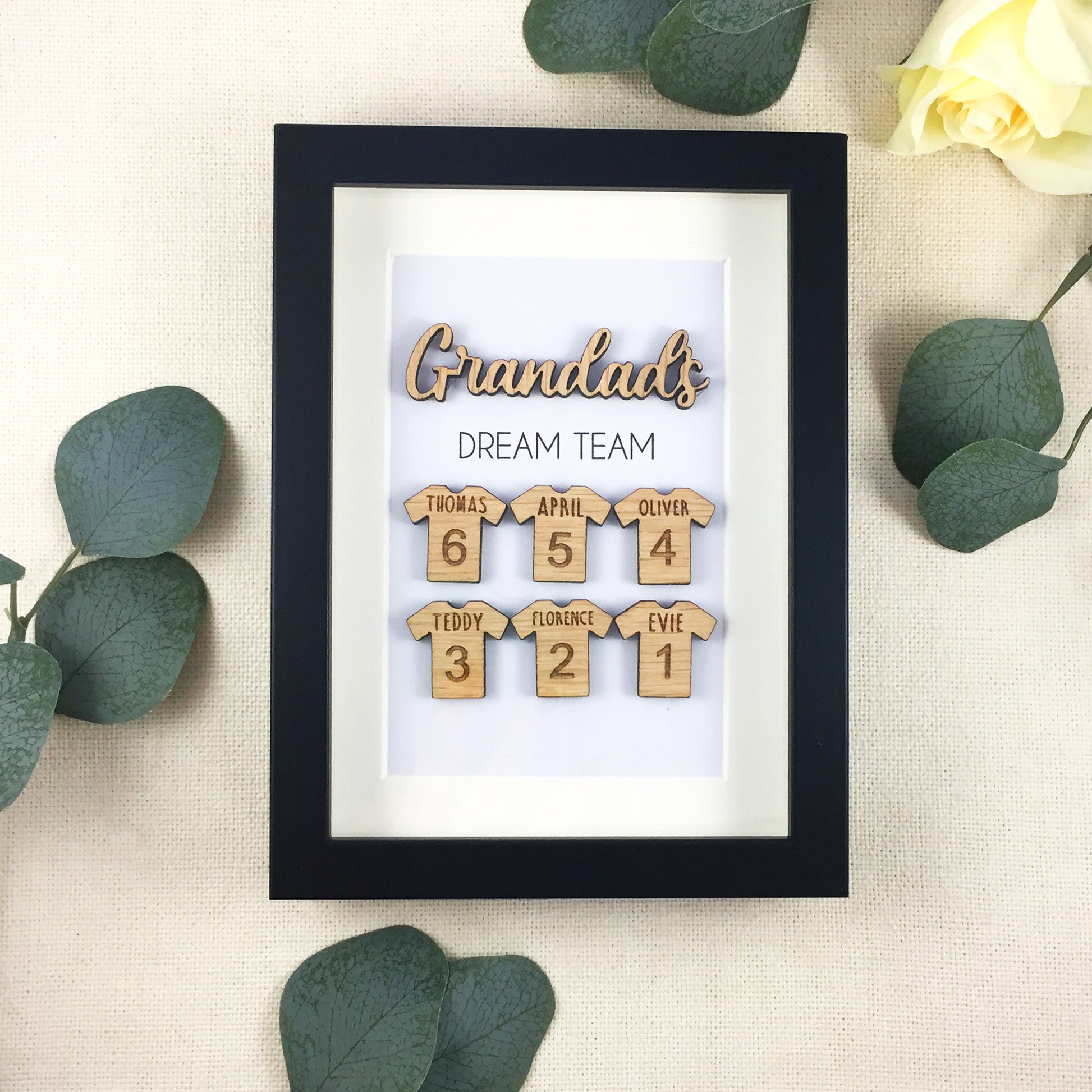 Personalised Grandad's Dream Team Football Family Box Frame Fathers Day Birthday Grandfather  - Add your family names