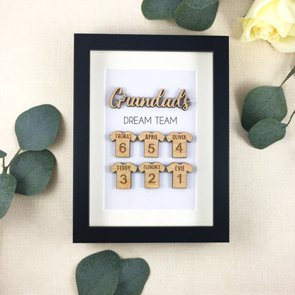 Personalised Grandad's Dream Team Football Family Box Frame Fathers Day Birthday Grandfather  - Add your family names