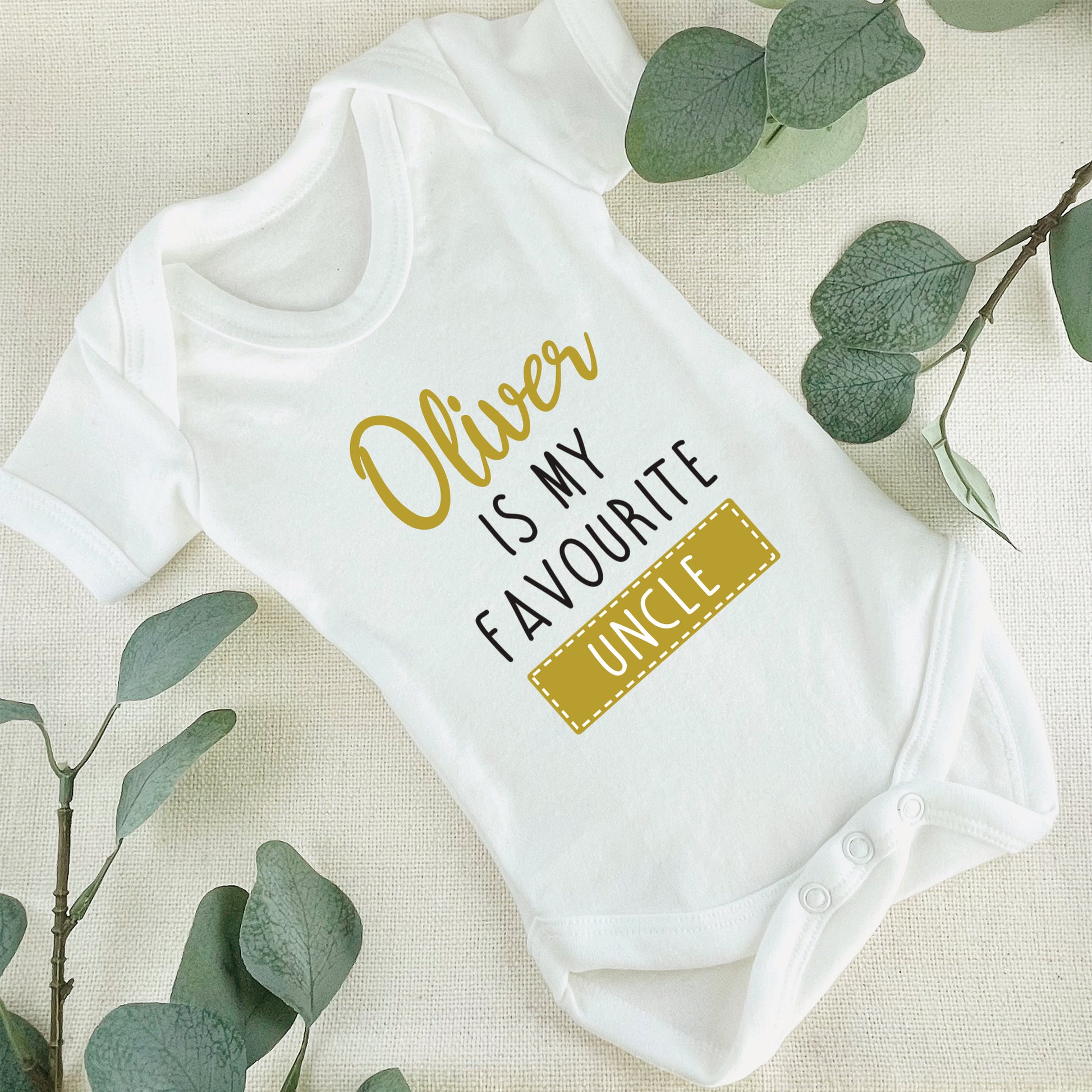 Personalised Favourite Auntie / Uncle Baby Grow Vest - Add any Name - Gold