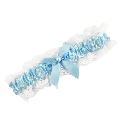 Plain White & Blue Bridal Garter - Wedding Garter Gift for the Bride to Be Something Blue Wedding Day Hen Party Engagement