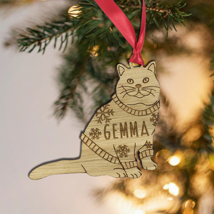Personalised British Short Hair Cat Christmas Jumper Tree Decoration Bauble