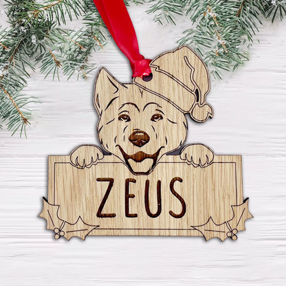 Personalised Akita Dog Bauble - Peeking Design