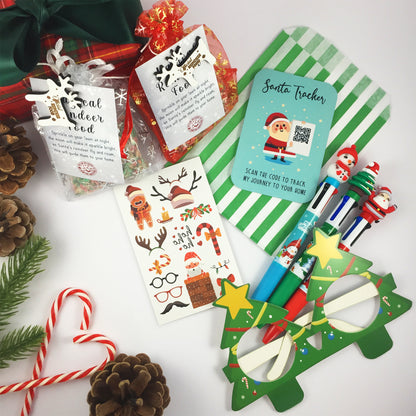 Christmas Eve Activity Pack - Reindeer Food, Santa Tracker, Pen, Tattoos, Glasses Xmas for Kids
