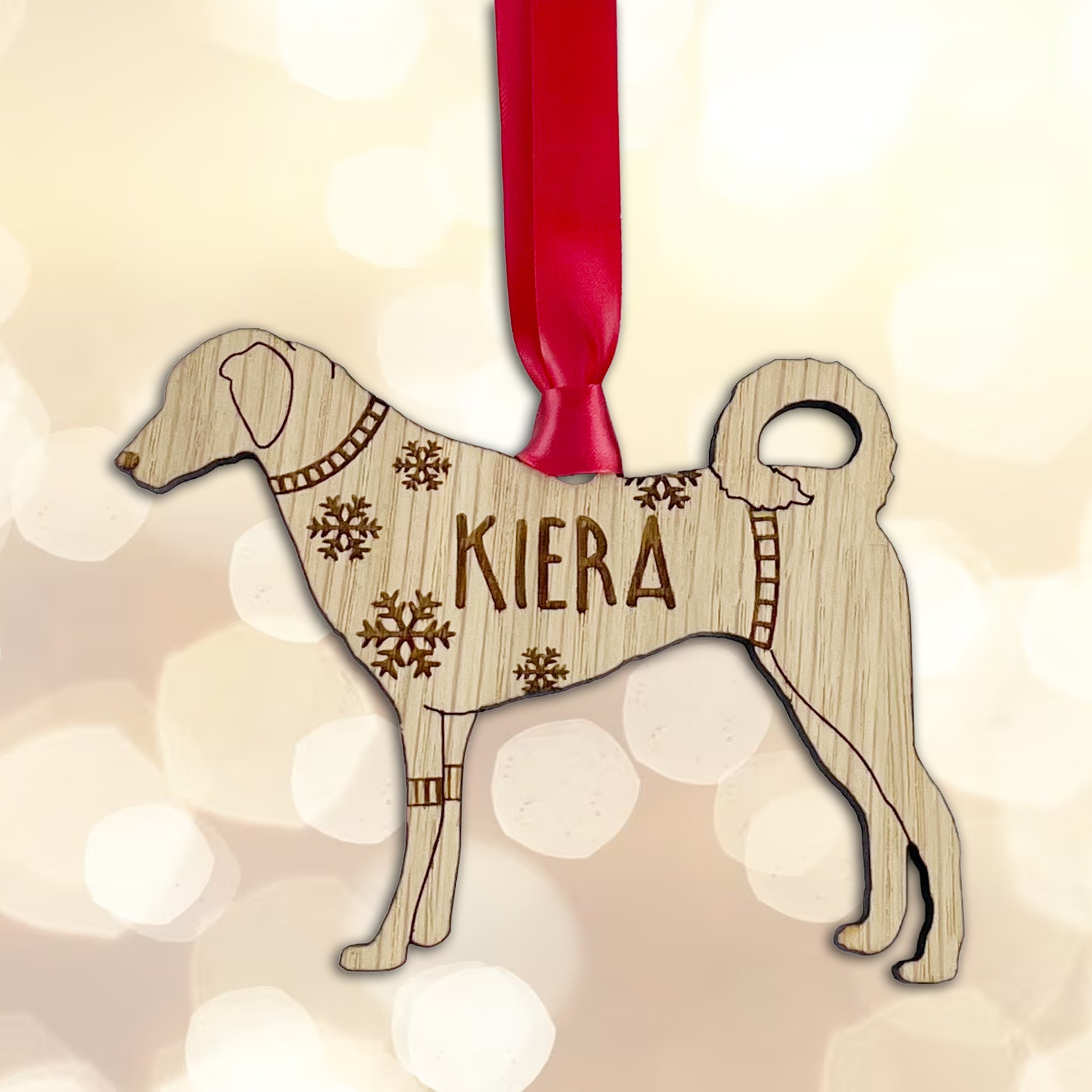Personalised Kangal Bauble Jumper Dog Bauble - Oak Veneer Wood - Add any name