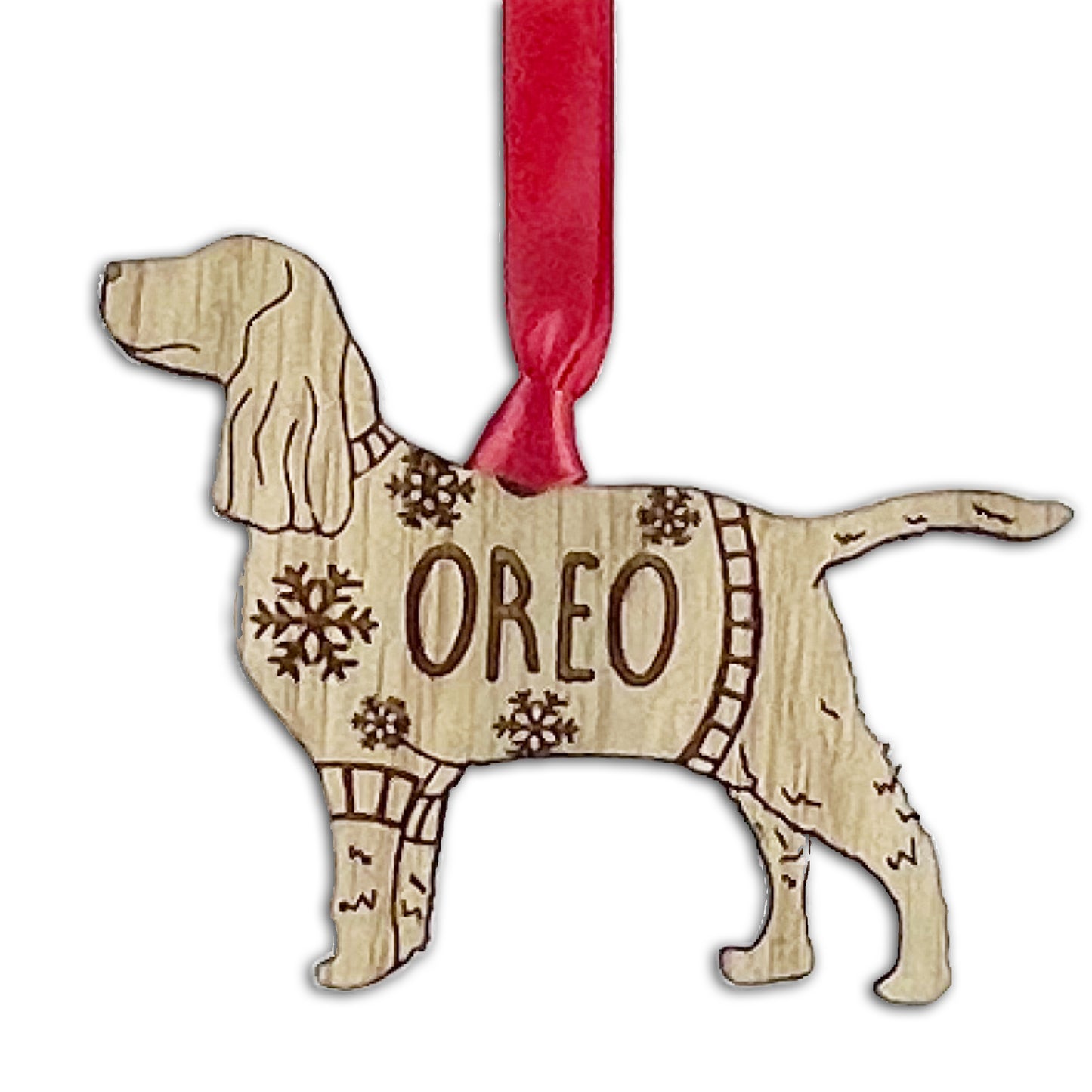 Personalised Springer Spaniel Bauble Jumper Dog Bauble - Oak Veneer Wood - Add any name