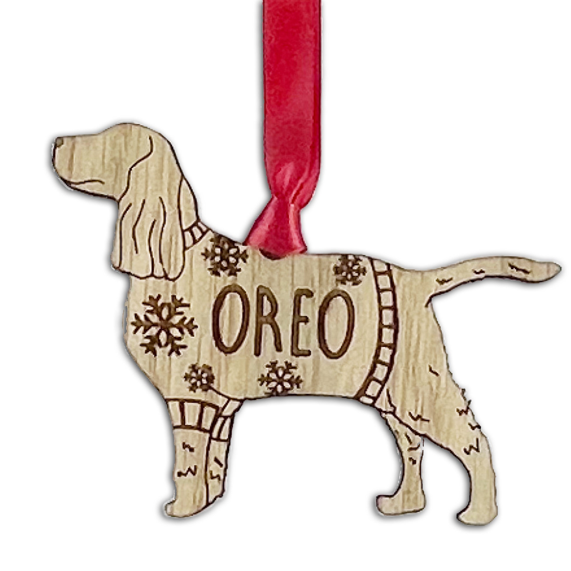 Personalised Springer Spaniel Bauble Jumper Dog Bauble - Oak Veneer Wood - Add any name
