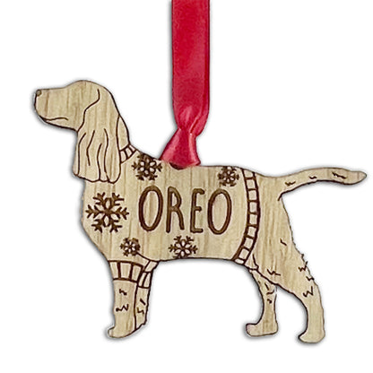 Personalised Springer Spaniel Bauble Jumper Dog Bauble - Oak Veneer Wood - Add any name