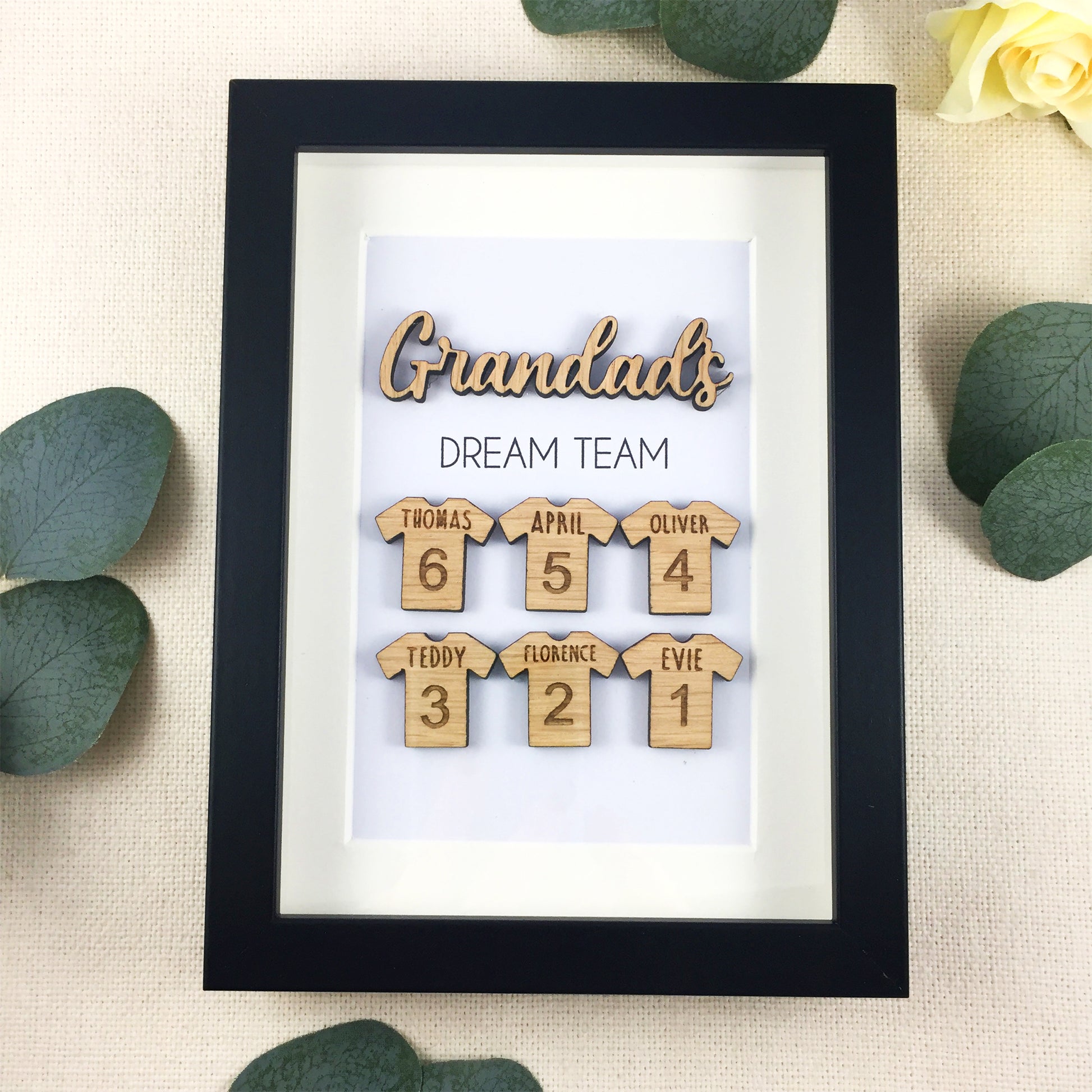 Personalised Grandad's Dream Team Football Family Box Frame Fathers Day Birthday Grandfather  - Add your family names