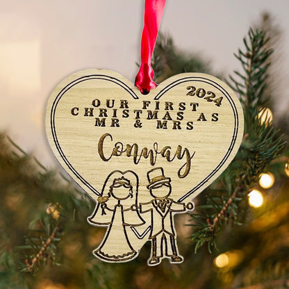 Personalised Wooden Stick Couple "First Christmas as Mr & Mrs" 