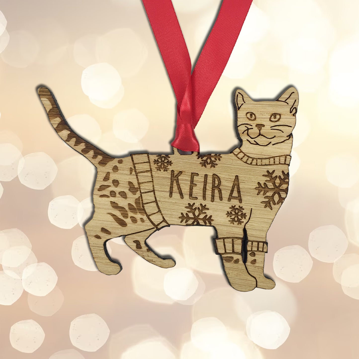 Personalised Bengal Cat Christmas Jumper Tree Decoration Bauble