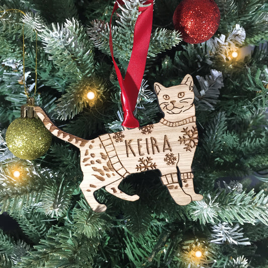 Personalised Bengal Cat Christmas Jumper Tree Decoration Bauble