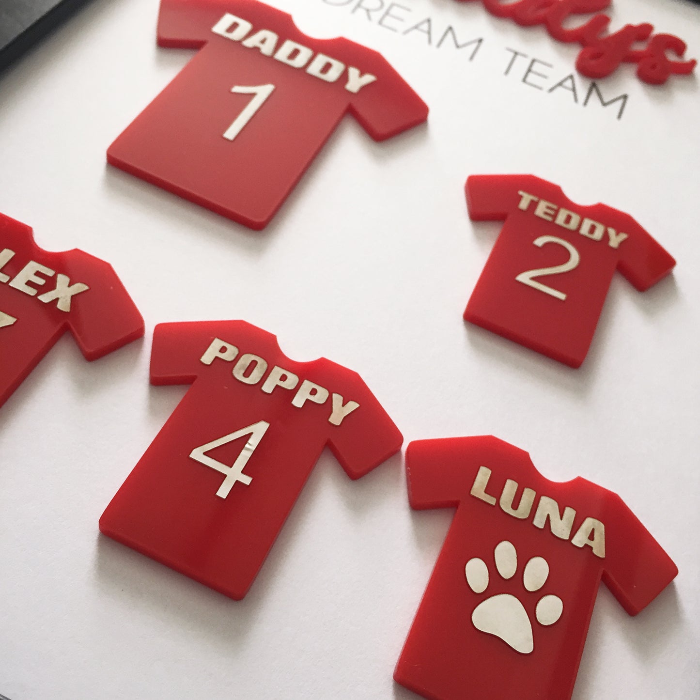 Personalised Dad's Dream Team Football Red Team Family Box Frame Fathers Day Birthday Daddy  - Add your family names