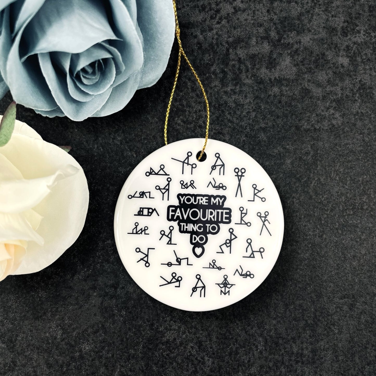 Stick Figure Couple Gift 'You're My Favourite Thing To Do' Ceramic Bauble - Valentines, Birthday, Anniversary, Christmas Gift