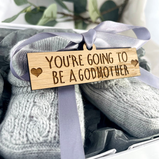 Guess What' Booties - Grey & Gift Boxed - "You're Going to Be..." - A Godmother