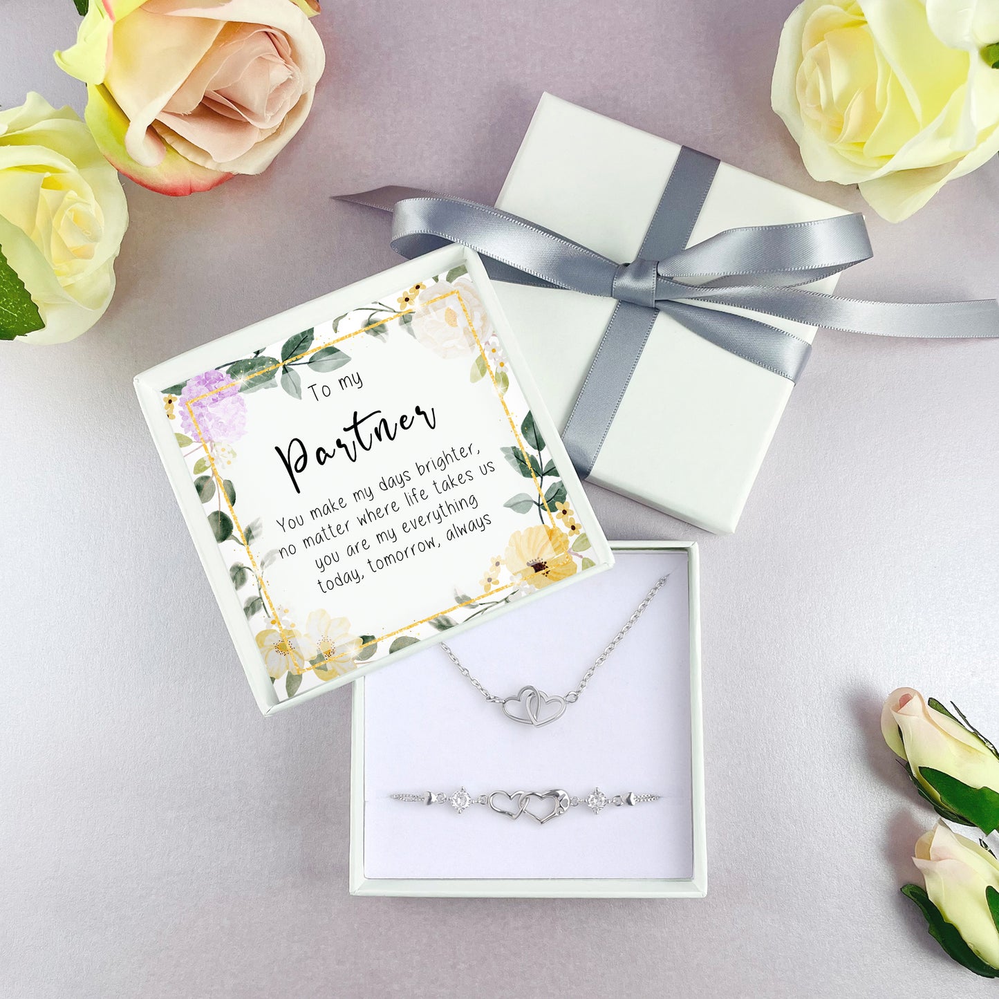 Partner Jewellery Gift Box Set - Bracelet & Necklace - Perfect for Valentines, Anniversary, Birthday, Christmas, Thank you