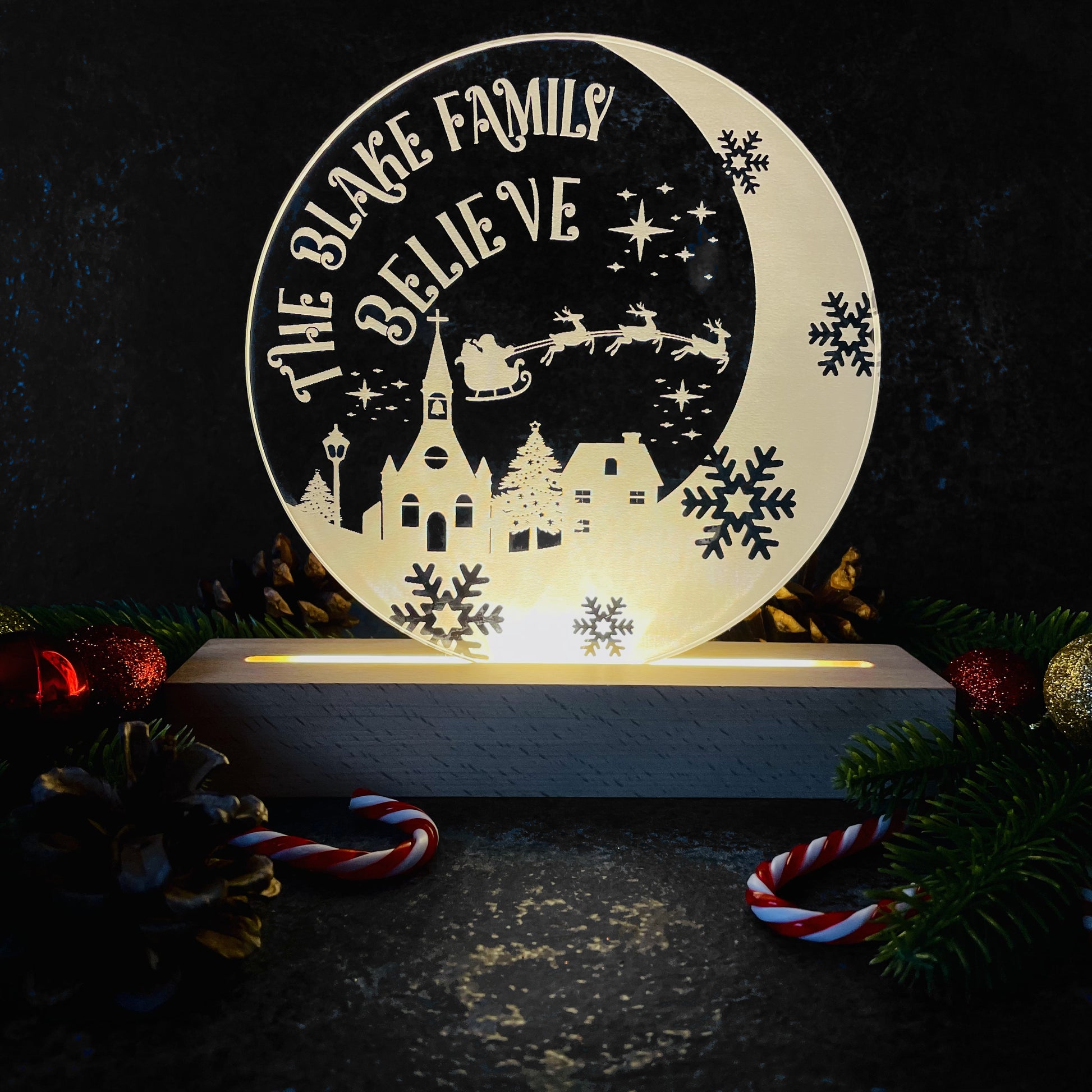 Personalised The Name Family Believe Christmas Light Box Christmas Lamp - Warm White - Add your names!