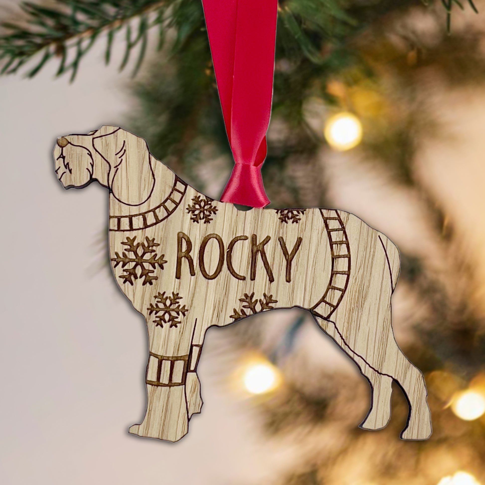 Personalised Italian Spinone Bauble Jumper Dog Bauble - Oak Veneer Wood - Add any name