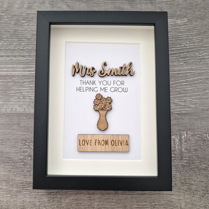 Personalised Teacher Thank You Frame, Wooden Box Frame with Custom Names, Thank You For Helping Me Grow, End of School Teacher's Day