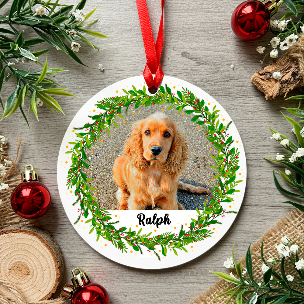 Personalised Printed Christmas Holly Wreath Photo Pet Cat Dog Animal Baby Christmas Tree Bauble Xmas Decoration Holiday Wreath