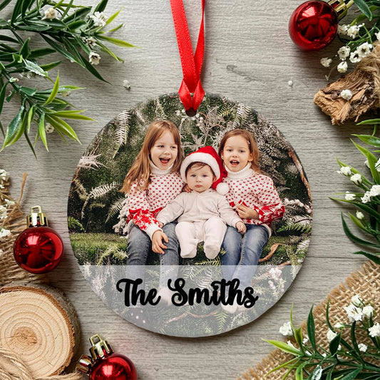 Personalised Christmas Photo Bauble - Customised with any text and Photo - Family Personalized Christmas Tree Hanging Decoration