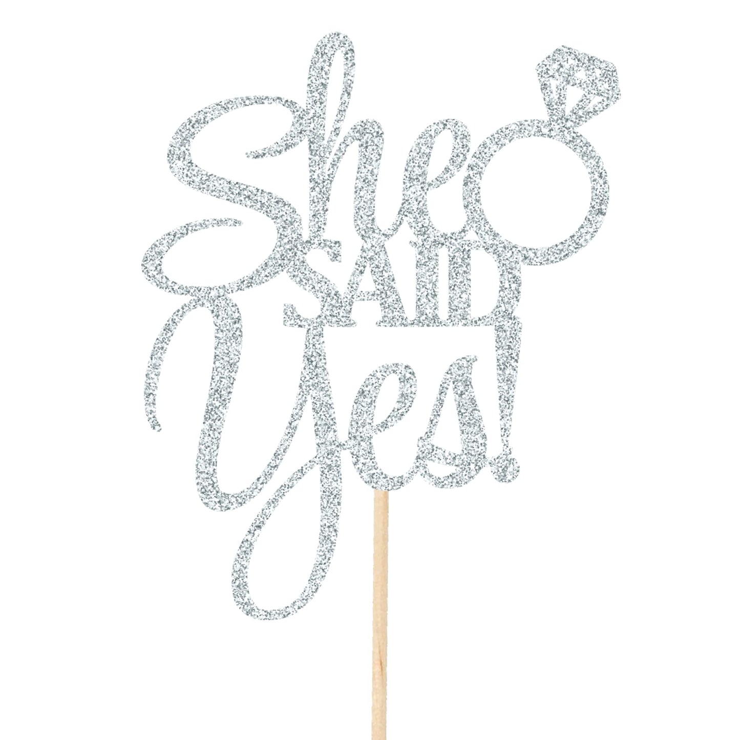 She Said Yes Cake Topper Glitter Card Bride Wedding Engagement Party Cake Decorations | Rose Gold Pink Red Blue Black Silver & More