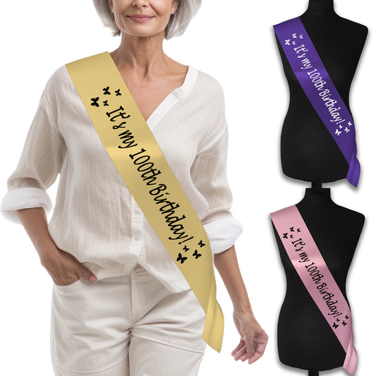 It's My 100th Birthday Sash - 100th Birthday Party - Happy 100th  Birthday - Century Birthday - Choose from many colours