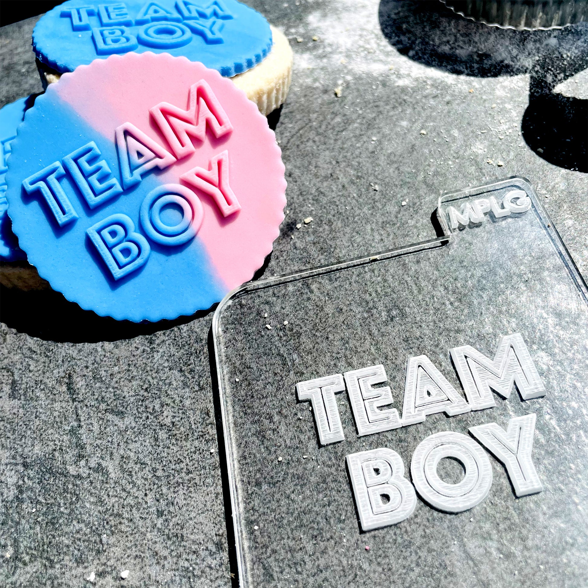 Team Boy Icing Stamp Embosser Stamp Fondant for Biscuits, Cookies, Cupcake Topper Decorations Stencil for Baby Shower Gender Reveal