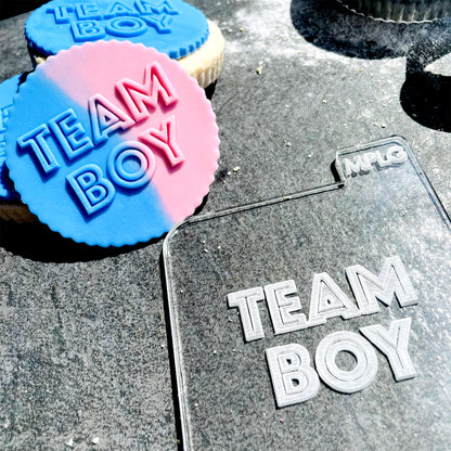 Team Boy Icing Stamp Embosser Stamp Fondant for Biscuits, Cookies, Cupcake Topper Decorations Stencil for Baby Shower Gender Reveal