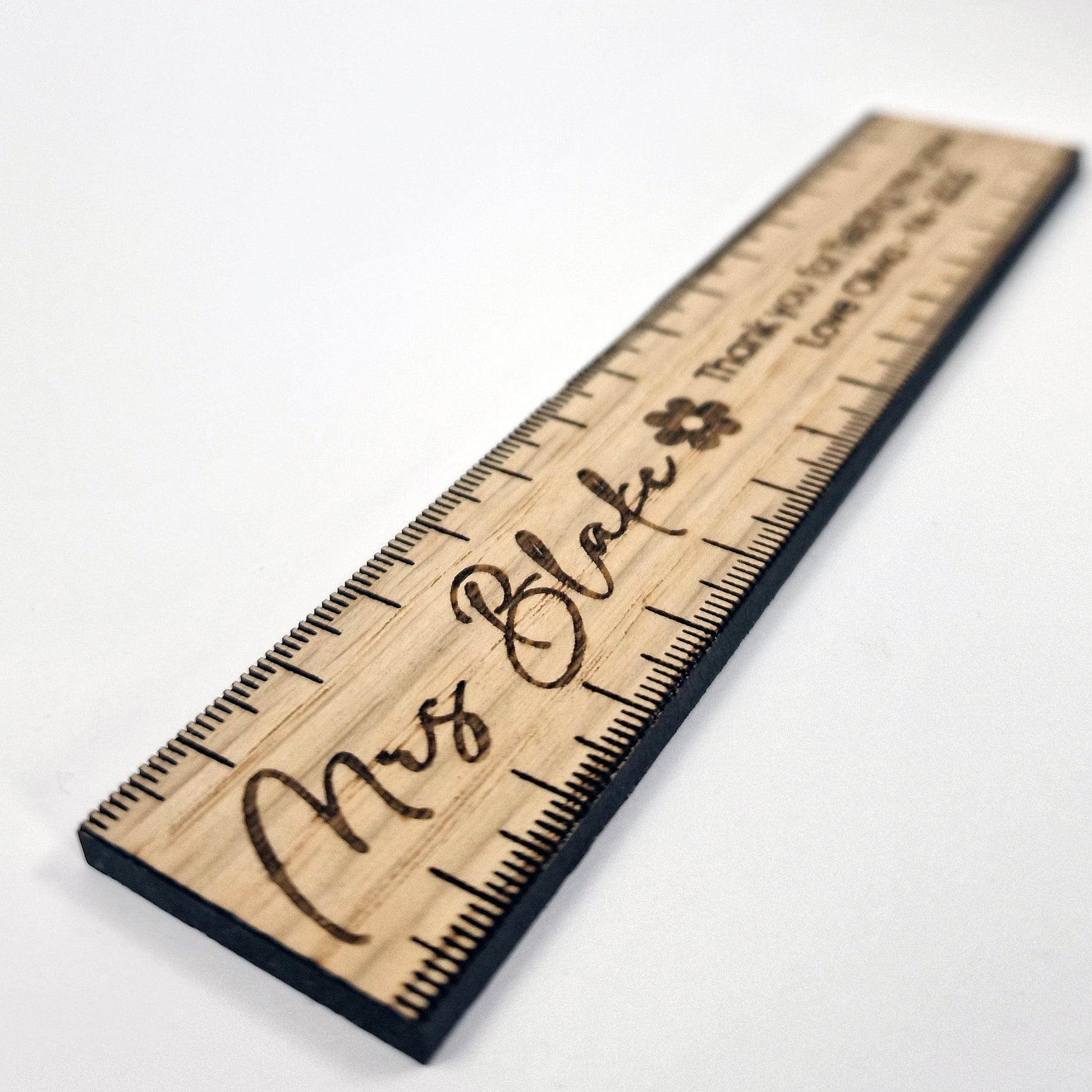 Personalised Wooden Teacher 15cm Ruler – Thank You for Helping Me Grow Gift – Engraved Name, Class & Year – Sustainable Oak or White Wood
