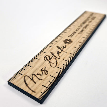 Personalised Wooden Teacher 15cm Ruler – Thank You for Helping Me Grow Gift – Engraved Name, Class & Year – Sustainable Oak or White Wood