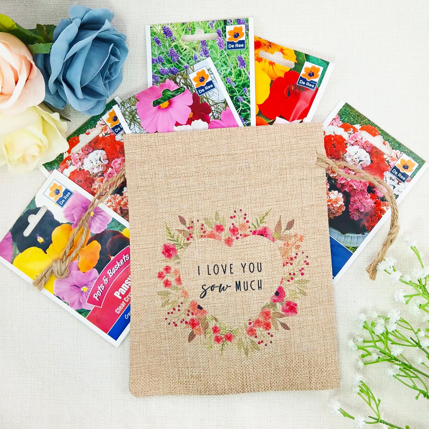 Flower Seed Bag I Love You Sow Much – Gardening Gift for Valentine’s Day, Birthday or Mother’s Day