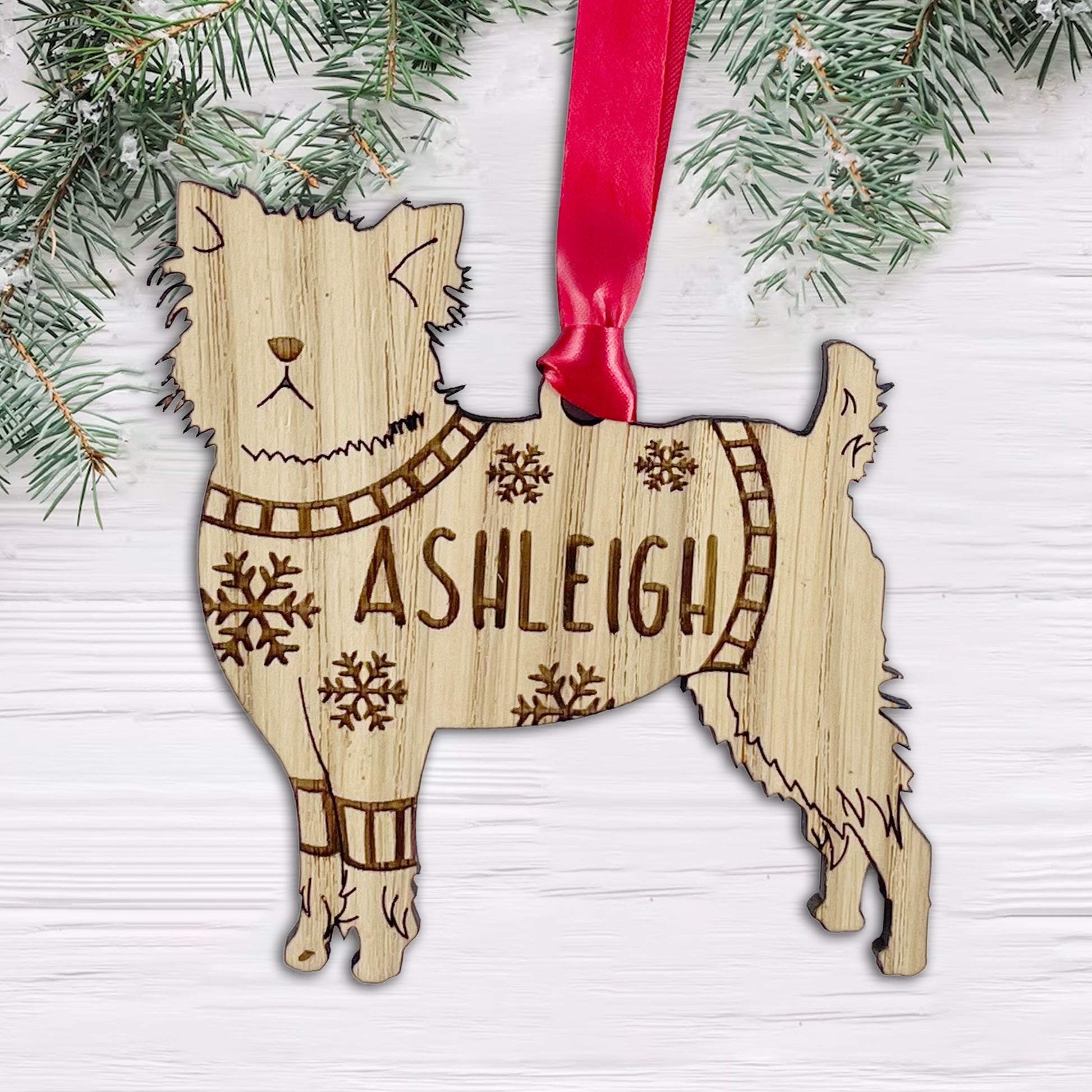 Personalised Affenpinscher Bauble Jumper Dog Bauble - Oak Veneer Wood - Add any name