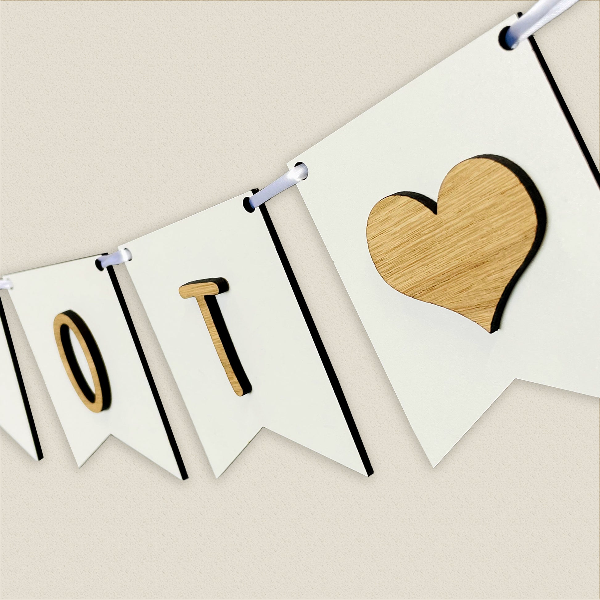 Personalised White Wood Name Bunting with Hearts - Nursery or Child's Room Decor - Add any Name!