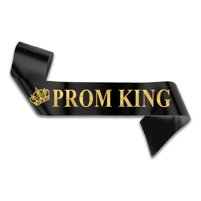 Prom King Black with Gold Text & Prom Queen Gold with Black Text Sashes 